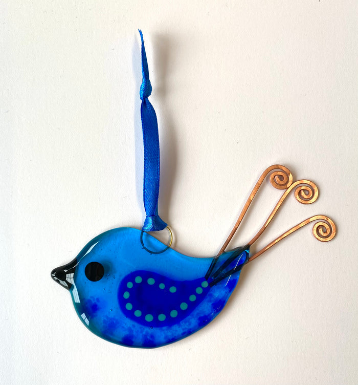 Hanging Fused Glass Bird Decoration by Sally Moore