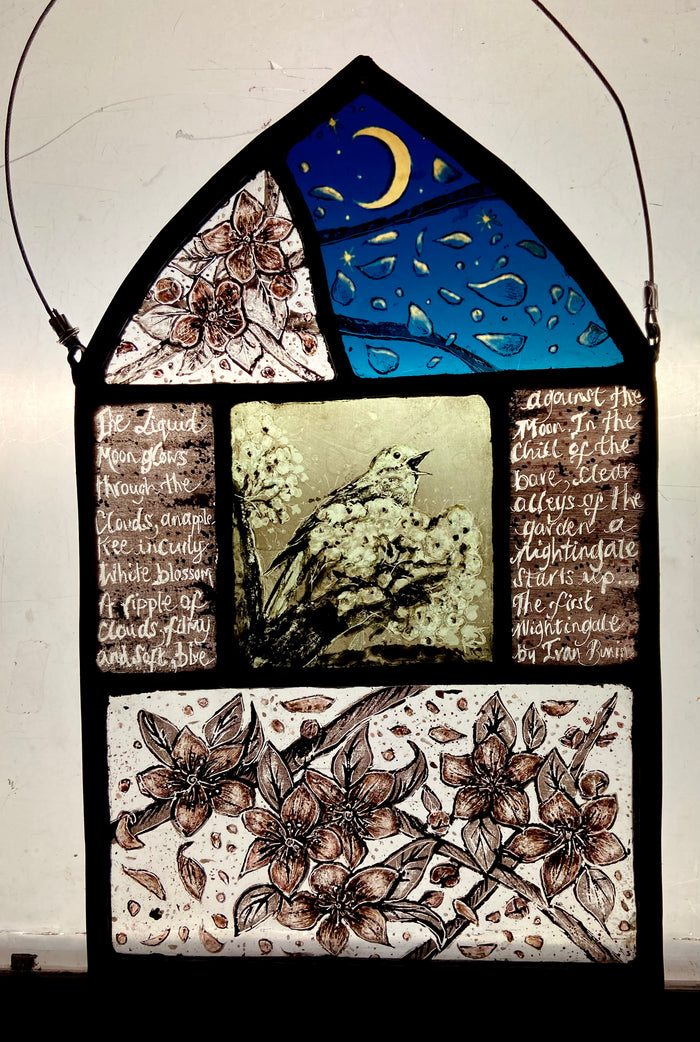 The First Nightingale - stained glass panel by Rebecca Jones
