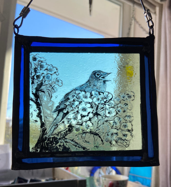 Nightingale - stained glass panel by Rebecca Jones