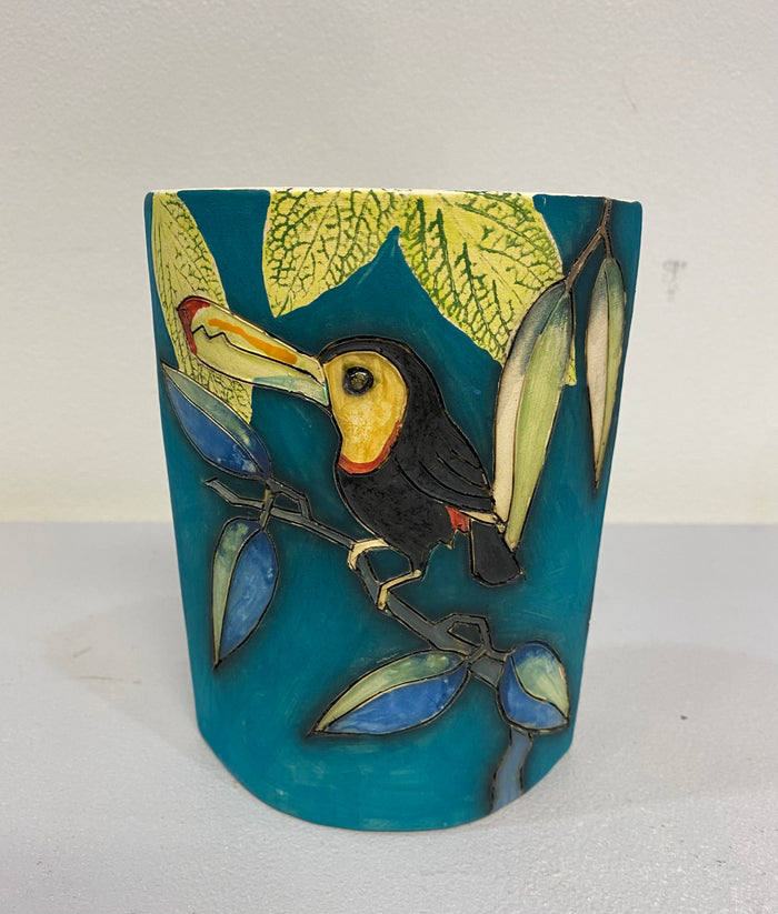 Toucan & Kingfisher Design Slab Vase by Jeanne Jackson