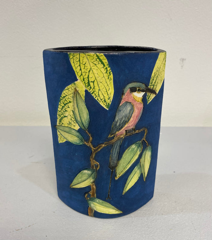Slab Bird Vase in Blue by Jeanne Jackson