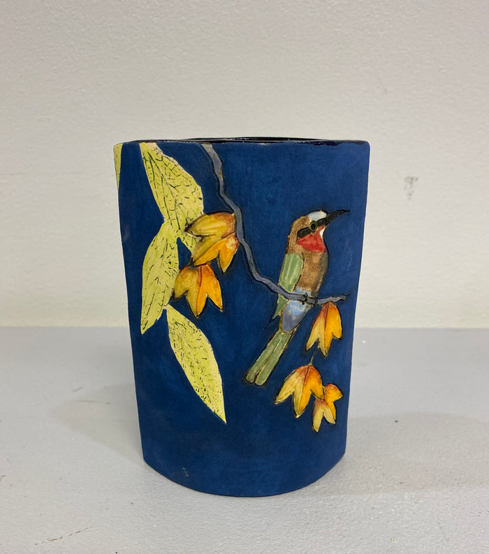 Slab Bird Vase in Blue by Jeanne Jackson