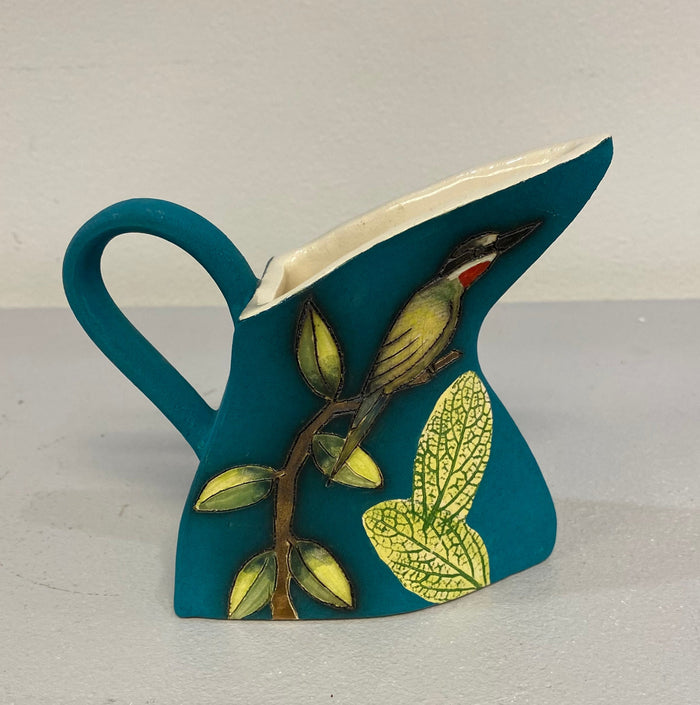 Triangular Bird Jug in Teal by Jeanne Jackson