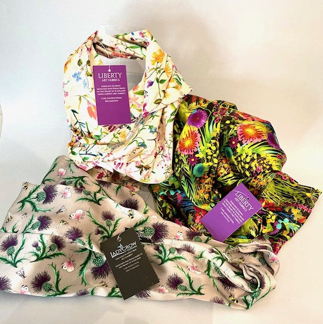 White Linen Garden Silk Scarf by Ladycrow