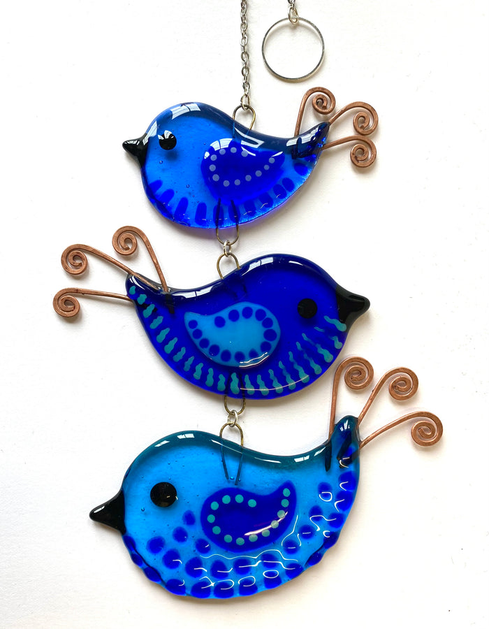 Hanging Fused Glass Bird Suncatcher Decoration by Sally Moore