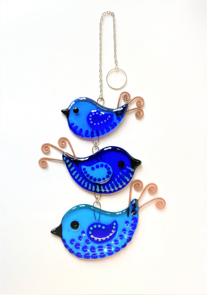 Hanging Fused Glass Bird Suncatcher Decoration by Sally Moore