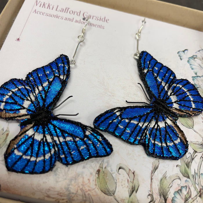 Blue Morpho Butterfly Earrings by Vikki Lafford Garside