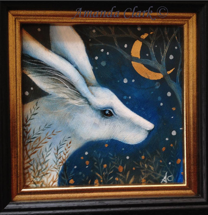 The White Hare - Original miniature acrylic painting by Amanda Clark