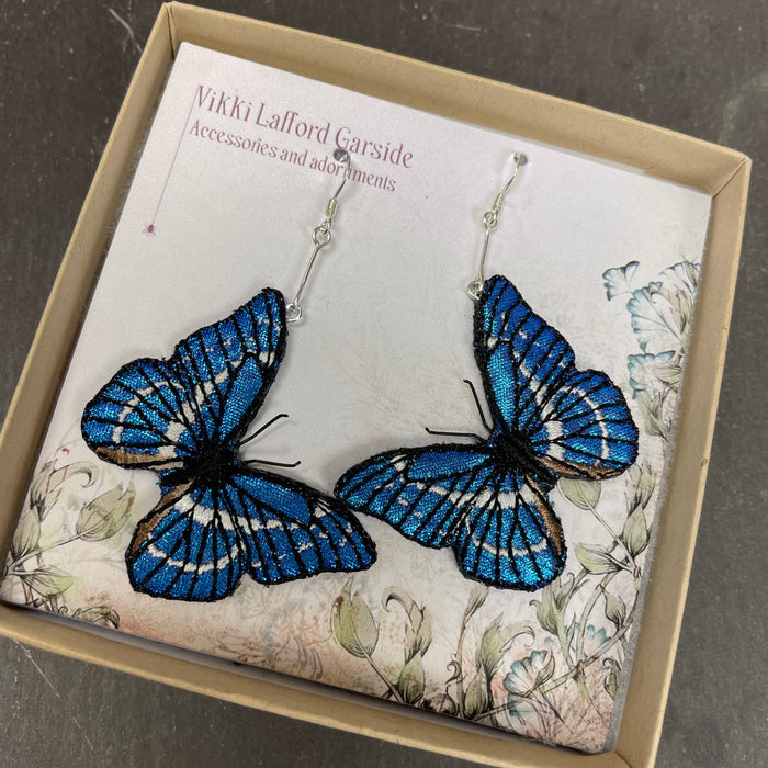 Blue Morpho Butterfly Earrings by Vikki Lafford Garside