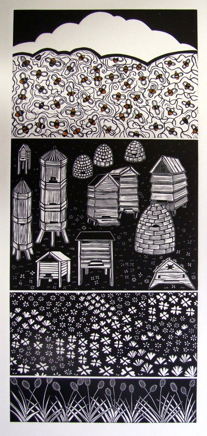 Linocut "Bees Needs" by Diana Ashdown