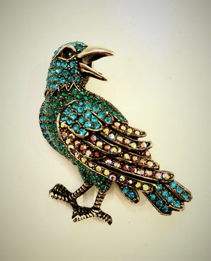 Crystal Bird Brooch in Green by Jieun