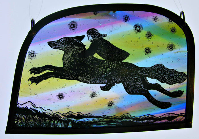 Firebird Prince stained glass panel by Tamsin Abbott