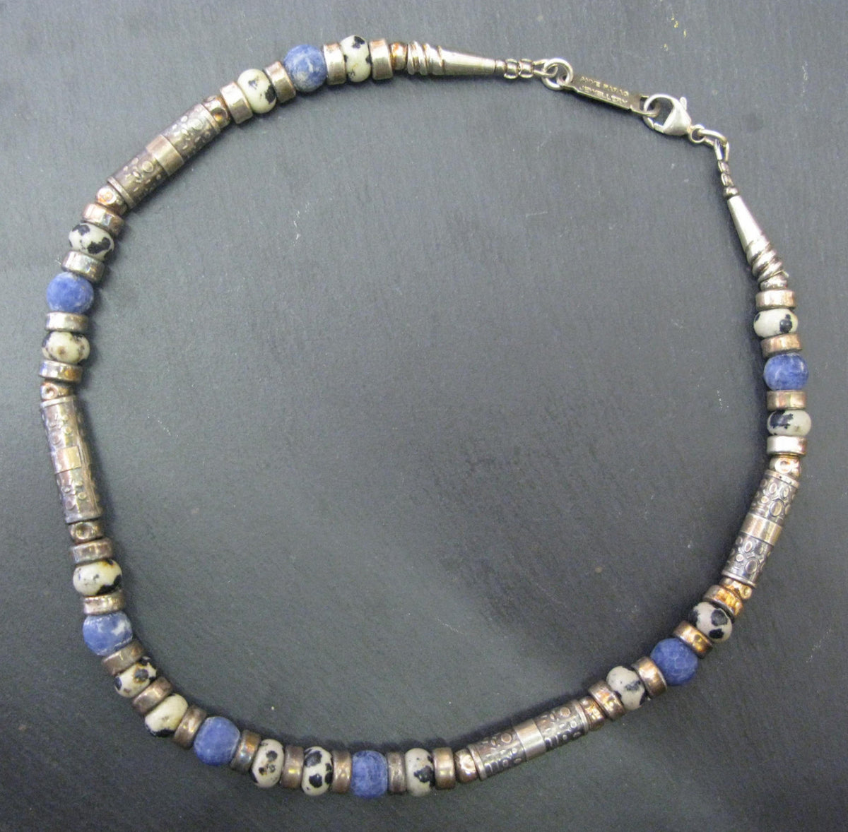 Silver, Dalmation Agate and Facet Sodalite Necklace
