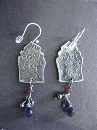 Owl Earrings with Amethyst, Garnet, Black Pearl and Turquoise
