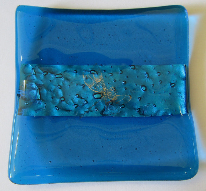Turquoise Small Dish with Silver Dragonfly