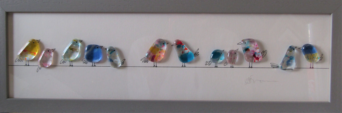 Birds on a Line - Fused Glass and Illustration