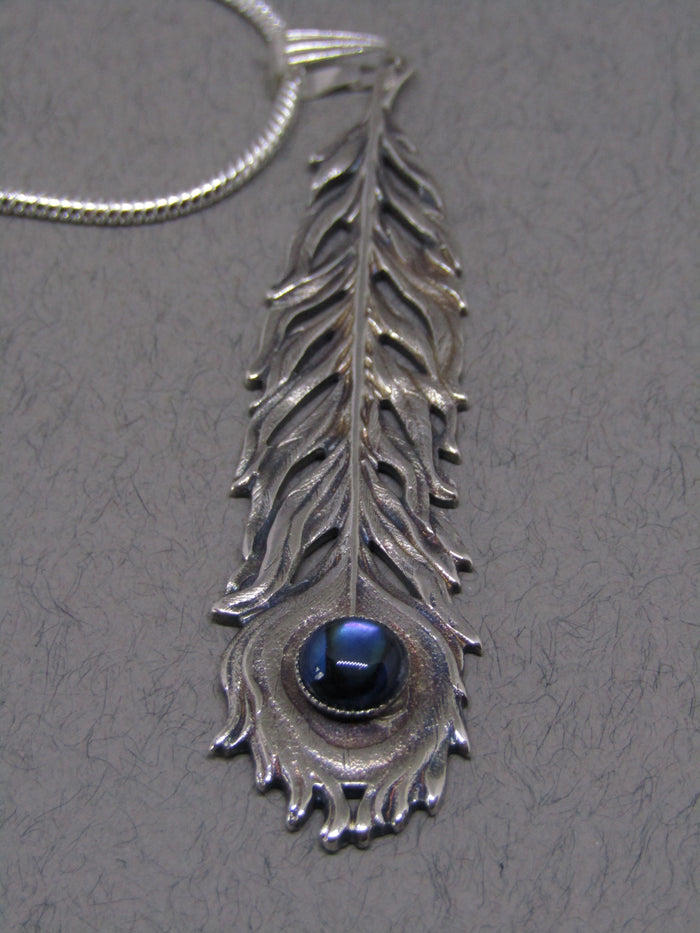 Blue Stone Silver Feather Pendant, Jess Lelong