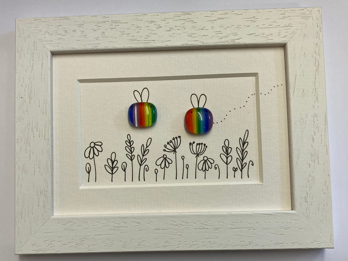 2 Rainbow Bees - Fused Glass and Illustration by Niko Brown (NB185)