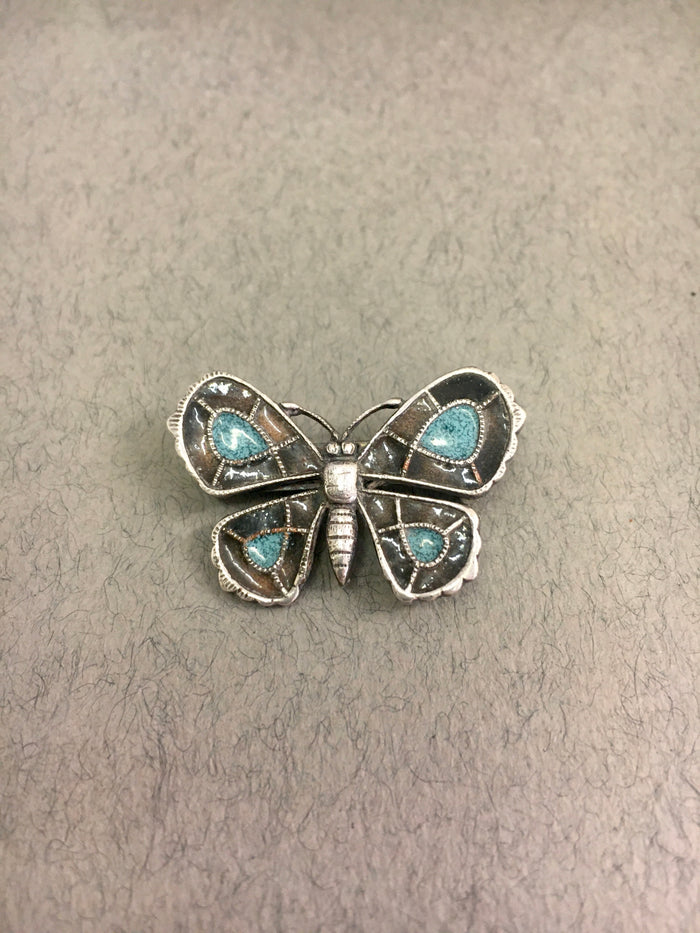 Blue and Bronze Enamel Butterfly Brooch by Jess Lelong