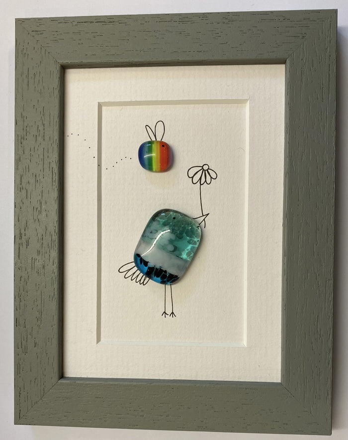 Bird & Bee - Fused Glass and Illustration (NB188) by Niko Brown