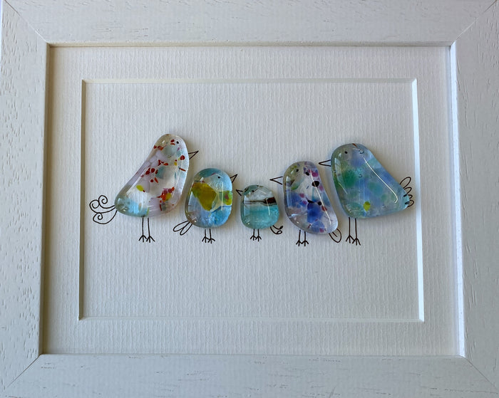 Sweet Tweet - 5 Birds - Fused Glass and Illustration (NB199) by Niko Brown