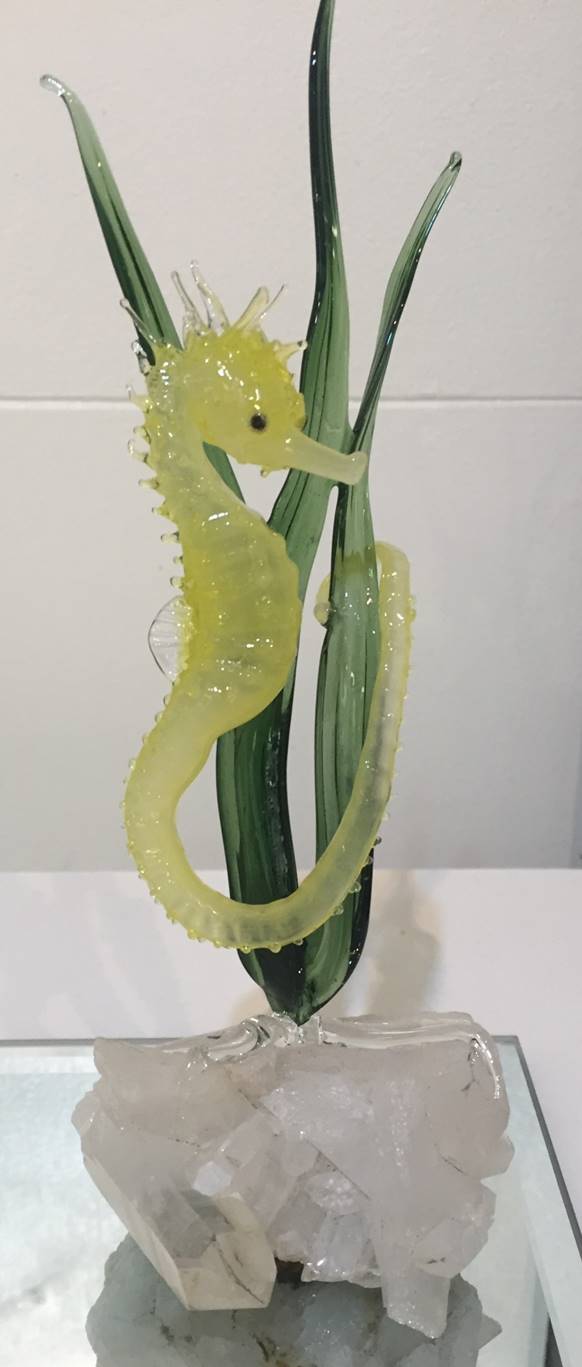 Seahorse on Quartz - Glass Sculpture by Sandra Young