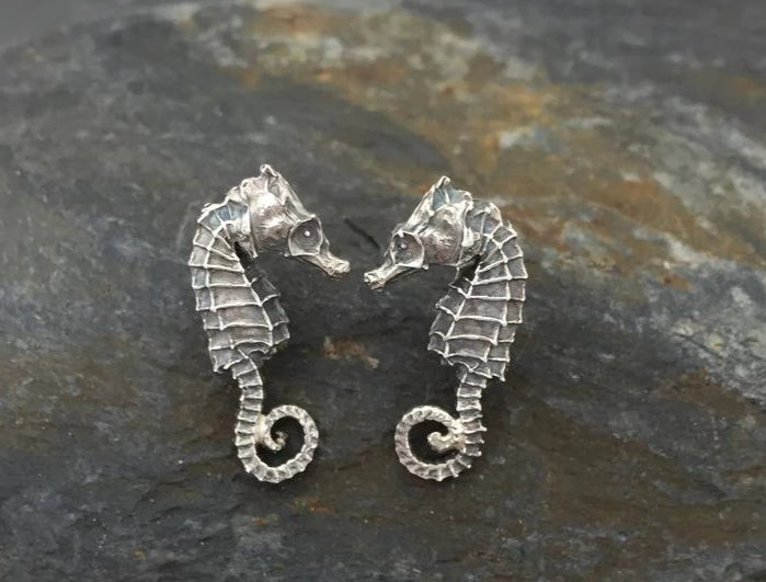 Seahorse Stud Earrings - Sterling Silver Hand-Crafted by Jesa Marshall