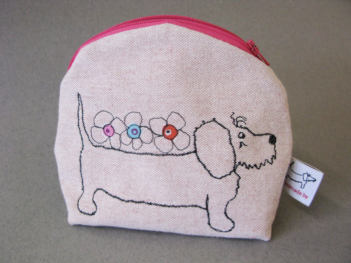 Makeup Bag - Dog with Three Flowers