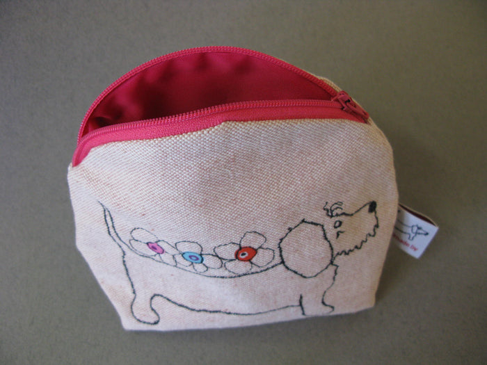Makeup Bag - Dog with Three Flowers