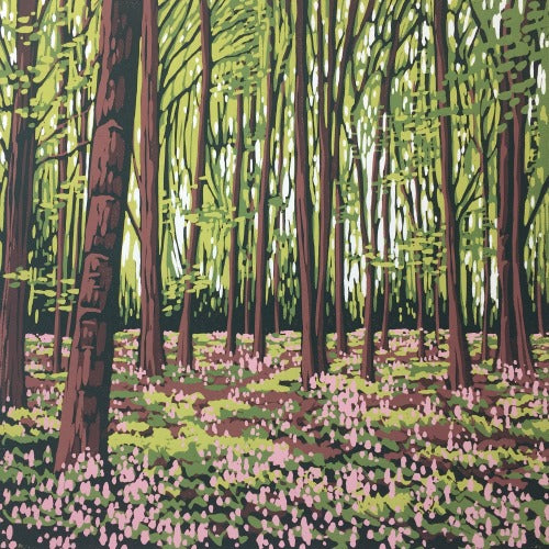 "Pinkbells" Limited Edition Reduction Linocut Print by Alexandra Buckle