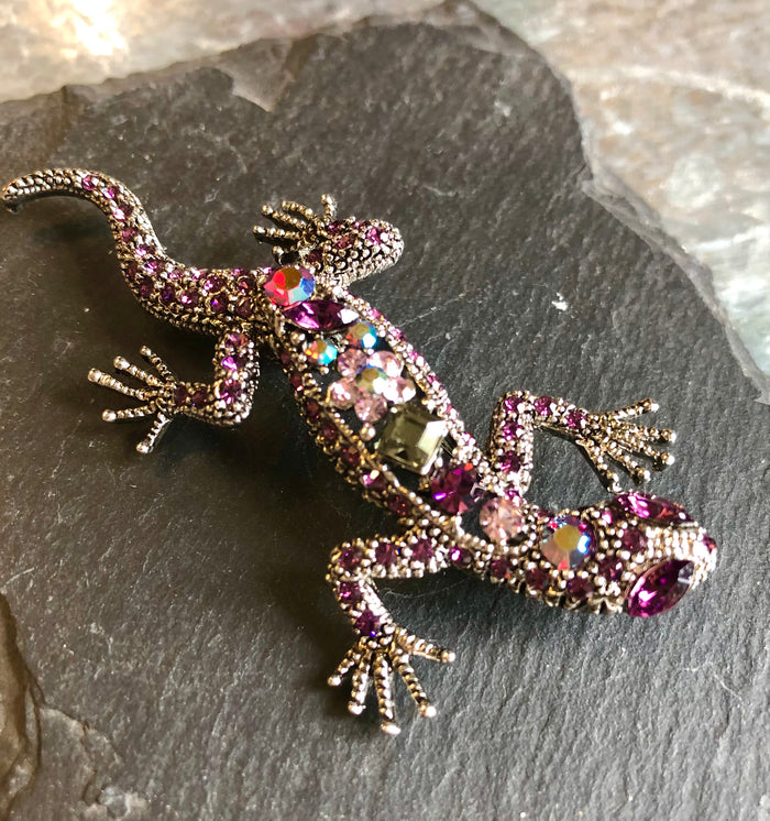Diamante Lizard Brooch in Pink by Jieun