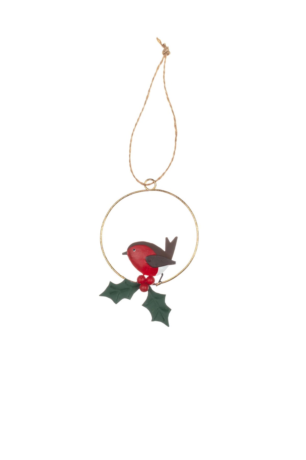 Robin and Holly Ring Xmas Decoration