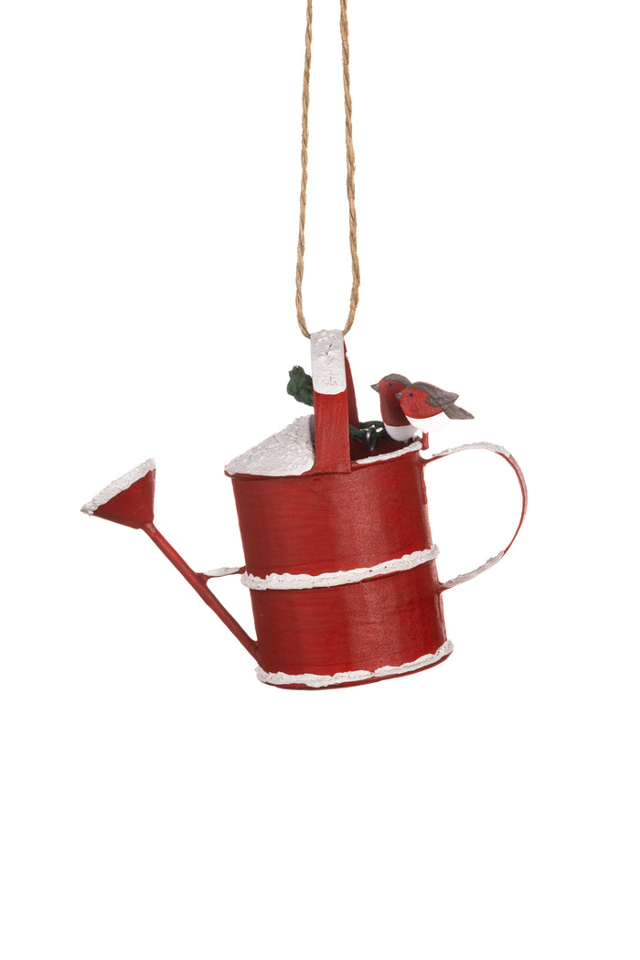 Heart and Robin Watering Can Hanging Xmas Decoration