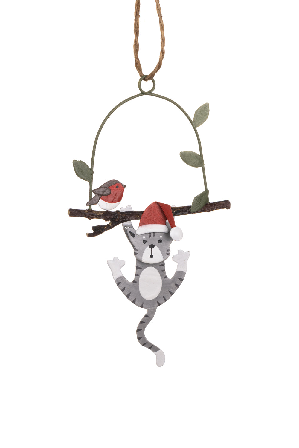 Cat Swinging On Branch Xmas Decoration