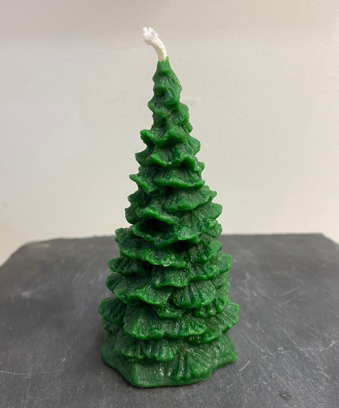 Christmas Tree Candle in green made with natural beeswax.