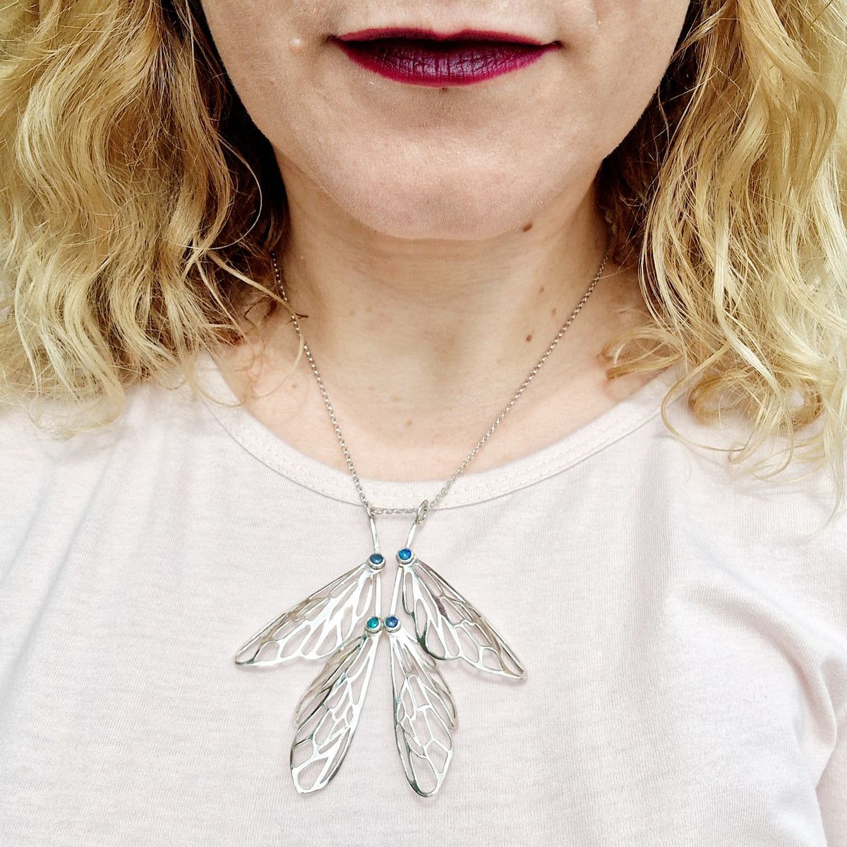 ‘Dancing Dragonfly’ Necklace - Sterling Silver with Opal by Chloe Romanos (CLR307)