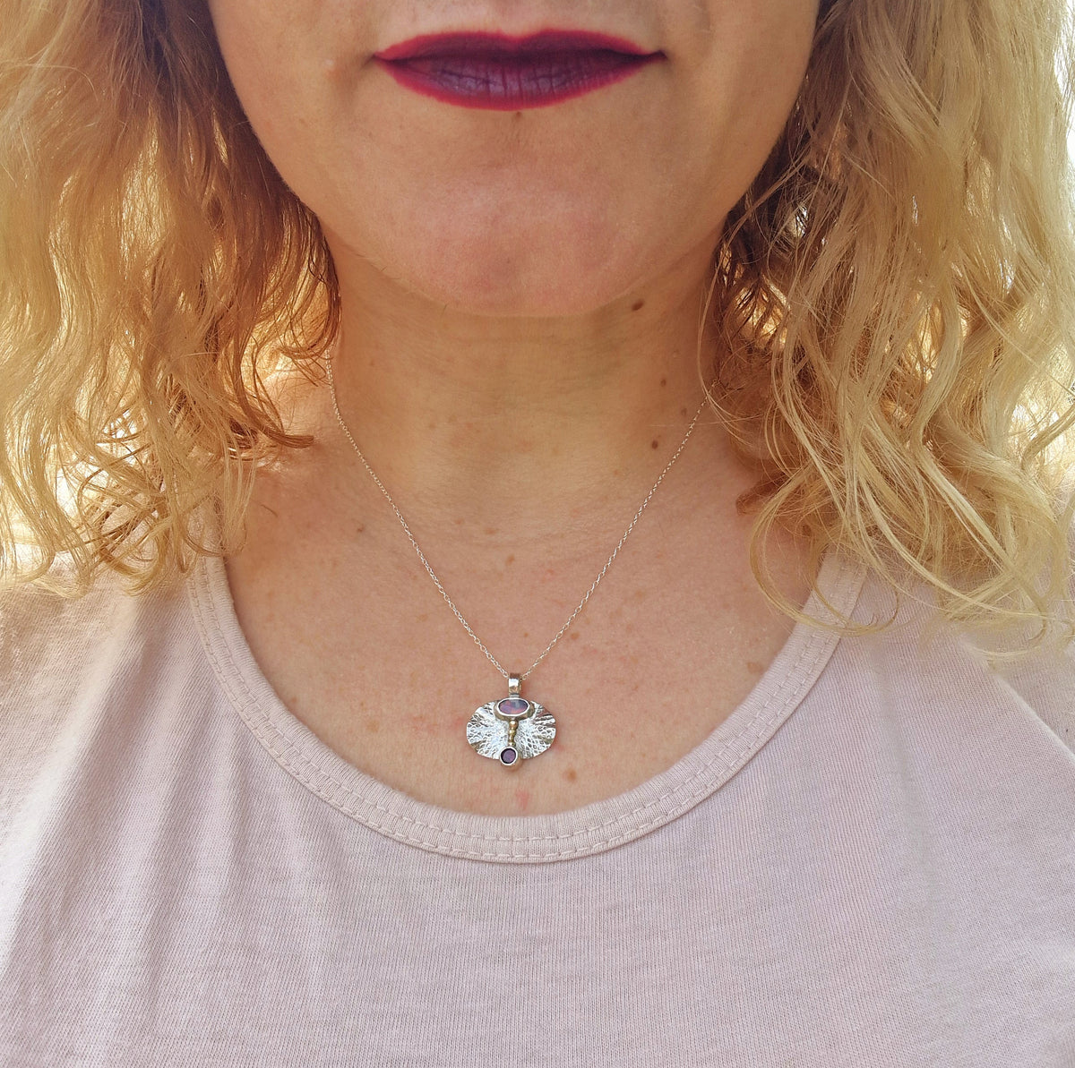 ‘Mycenae’ Necklace - Sterling Silver, Gold, Opal & Garnet by Chloe Romanos (CLR261)