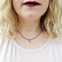 ‘Mycenae Ruby’ Necklace - Sterling Silver, Ruby Crystal and Ruby Beads by Chloe Romanos (CLR264)