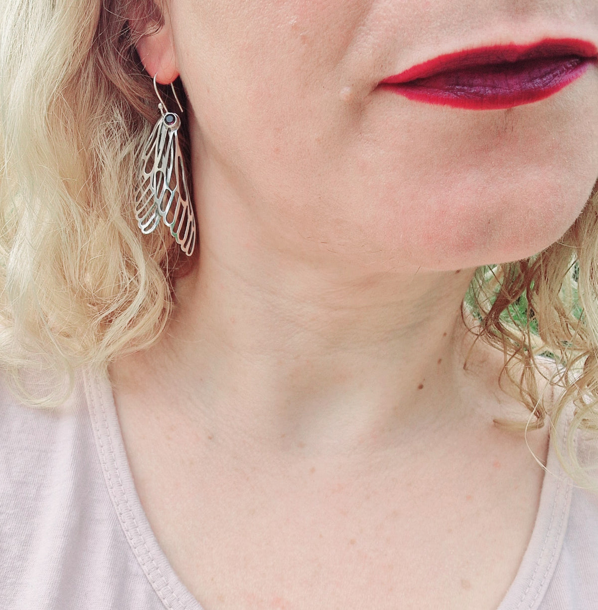 ‘Dragonfly Wings’ Earrings - Sterling Silver & Garnet by Chloe Romanos (CLR401)