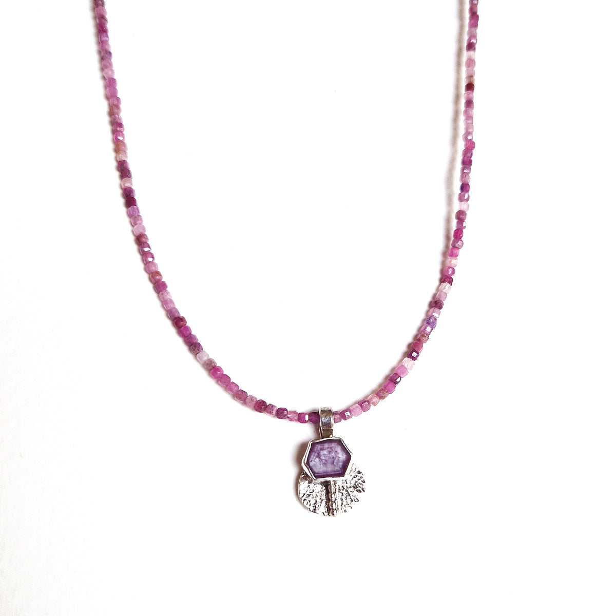 ‘Mycenae Ruby’ Necklace - Sterling Silver, Ruby Crystal and Ruby Beads by Chloe Romanos (CLR264)