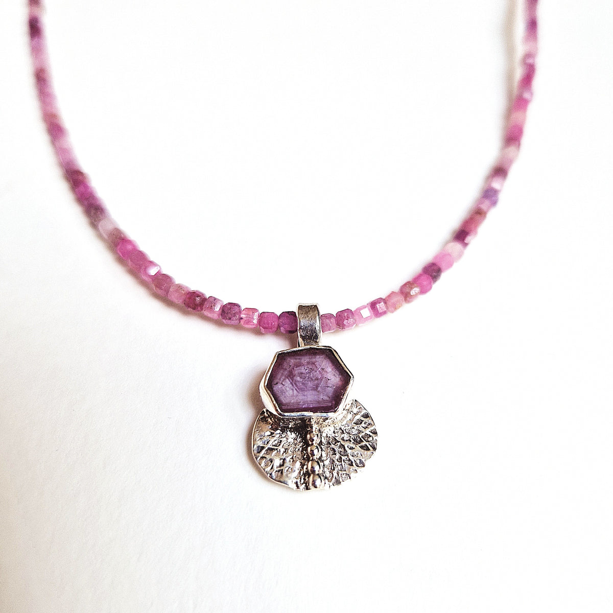 ‘Mycenae Ruby’ Necklace - Sterling Silver, Ruby Crystal and Ruby Beads by Chloe Romanos (CLR264)