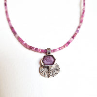 ‘Mycenae Ruby’ Necklace - Sterling Silver, Ruby Crystal and Ruby Beads by Chloe Romanos (CLR264)
