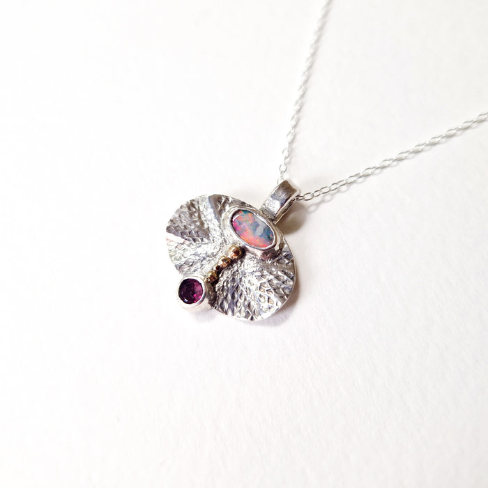 ‘Mycenae’ Necklace - Sterling Silver, Gold, Opal & Garnet by Chloe Romanos (CLR261)