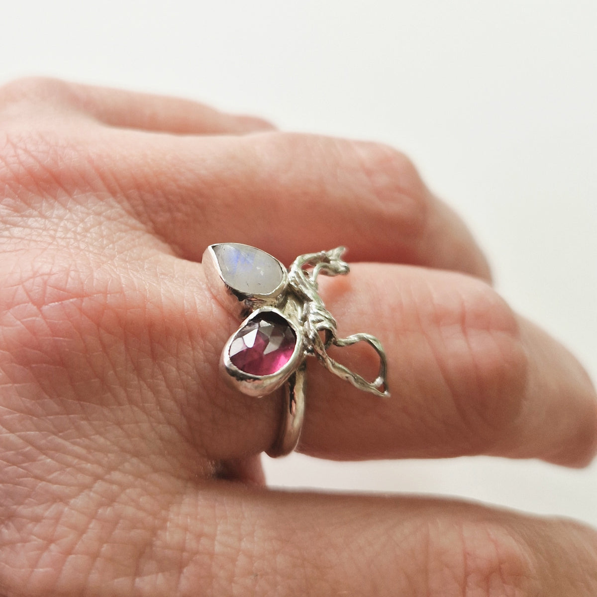 ‘Unearthed Memories’ Ring - Sterling Silver with Moonstone & Tourmaline by Chloe Romanos (CLR274)