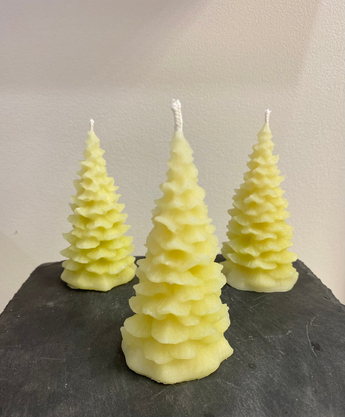 Christmas Tree Candle in white made with natural beeswax