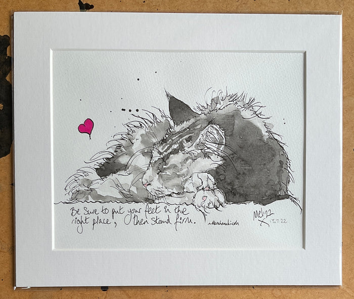 "Stand Firm" Pen & Ink Cat Drawing by Melanie Cairns
