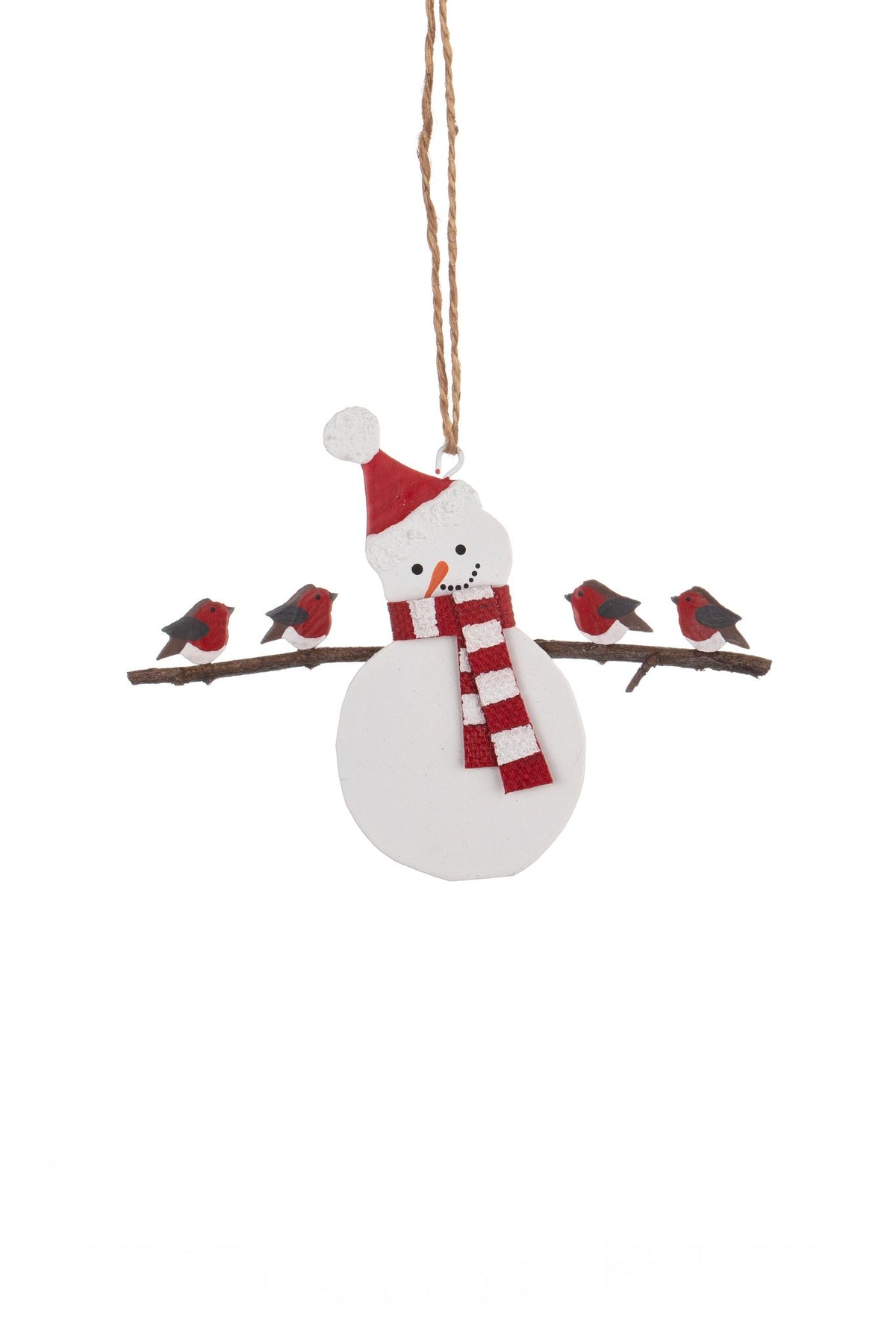 Snowman Holding Robin Hanger Xmas Decoration