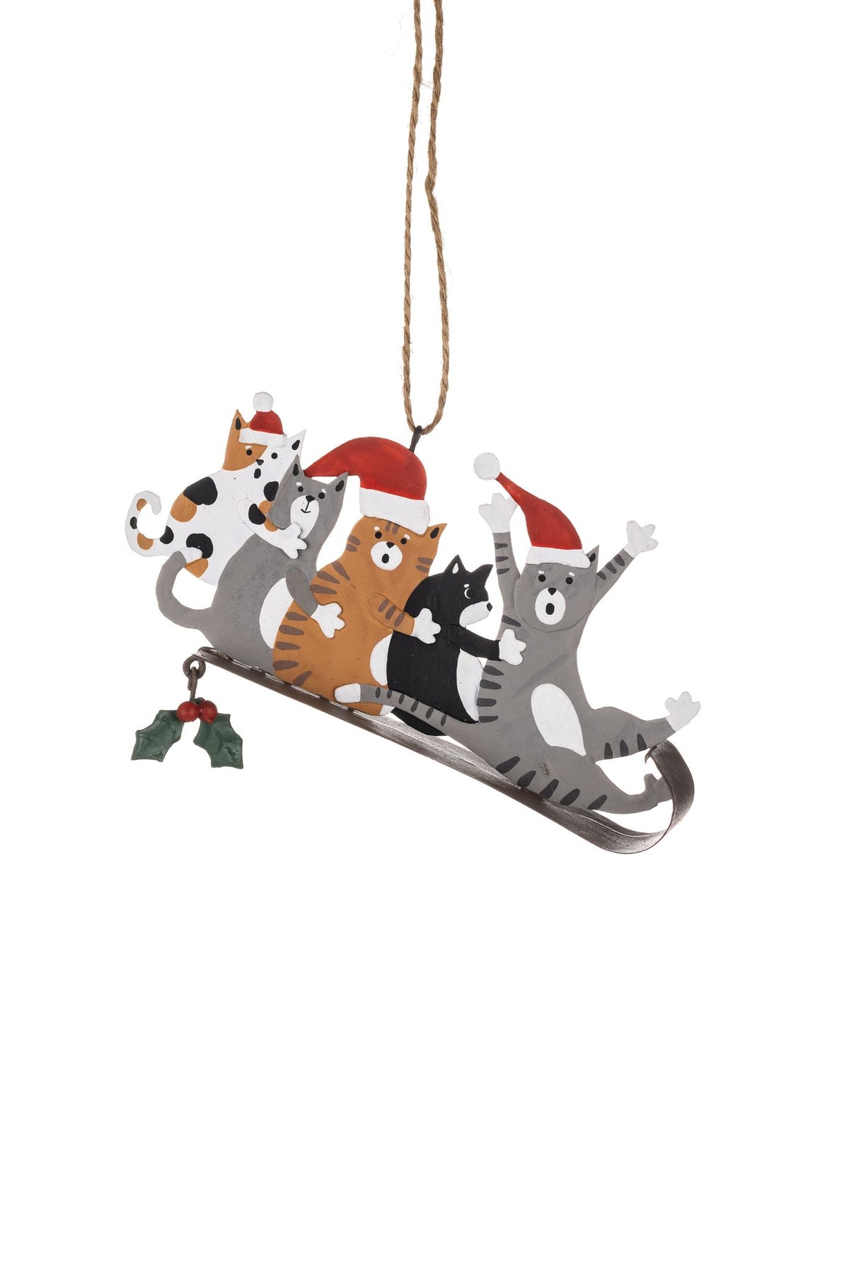 Five Cats on Sledge Hanging Xmas Decoration