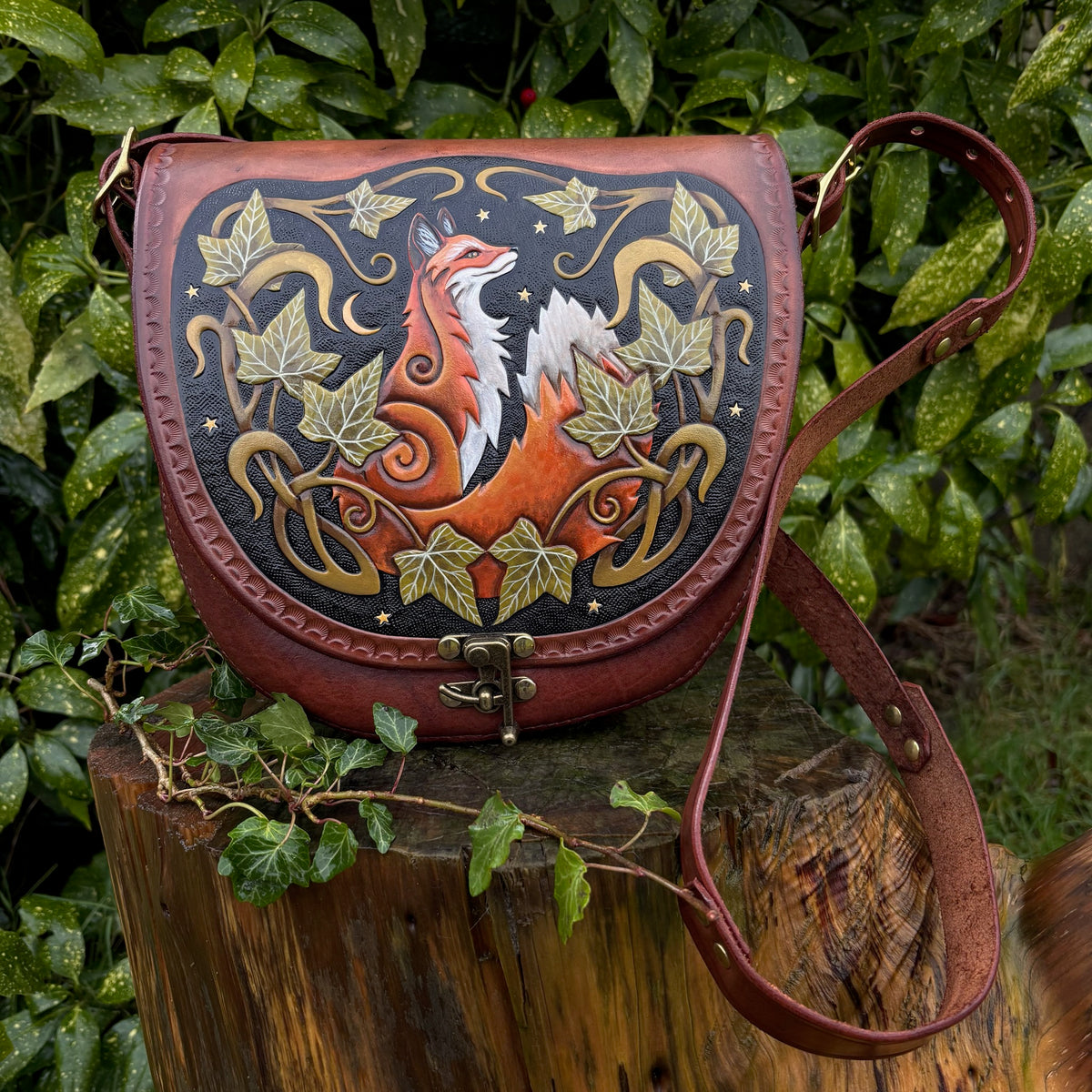 Art Nouveau Fox and Ivy Leather Bag by Esther Remmington (TribaMythica)