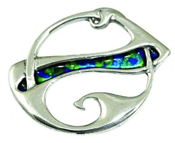 Arts & Crafts Design Enamelled Pewter Swirl Brooch